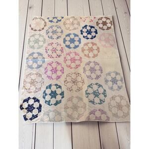 Vintage Star and Crown Quilt Soft Colors Handmade Tattered 72”x80”